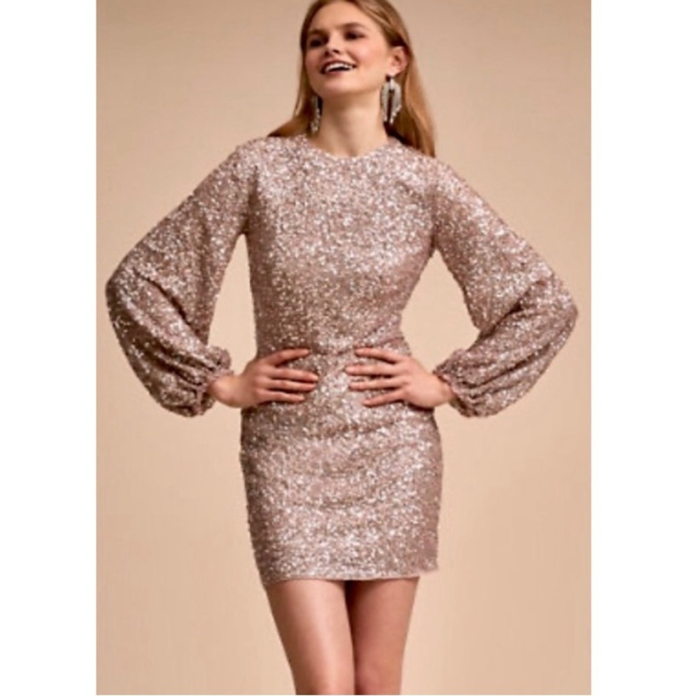 BHLDN Goldie Sequin Billow Sleeve Sheath Mini Dress Event Wedding Pink 6